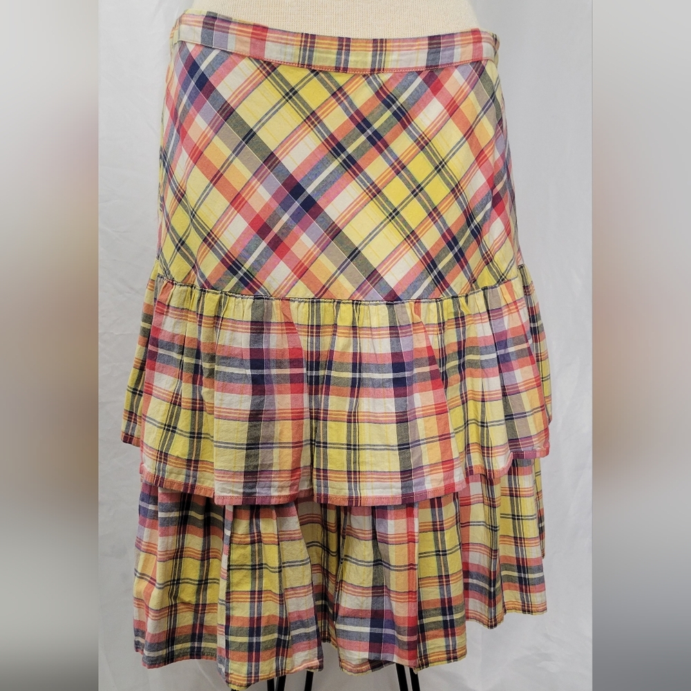American Living Plaid Ruffle Midi Skirt Size Medium 100% Cotton Great Condition